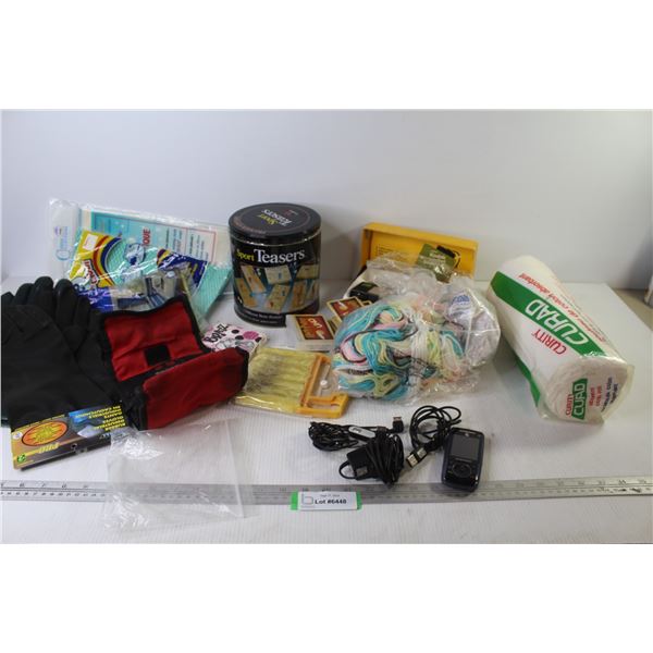 Kodak Pocket Camera - Samsung Phone - Sport Teaser Games in Tin - Cards - (2) Pair of Rubber Gloves 