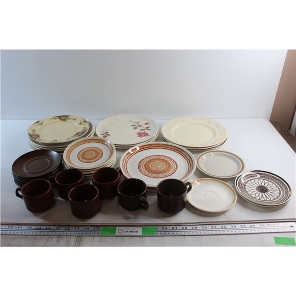(10+) Assorted Plates and (6) Coffee Cups