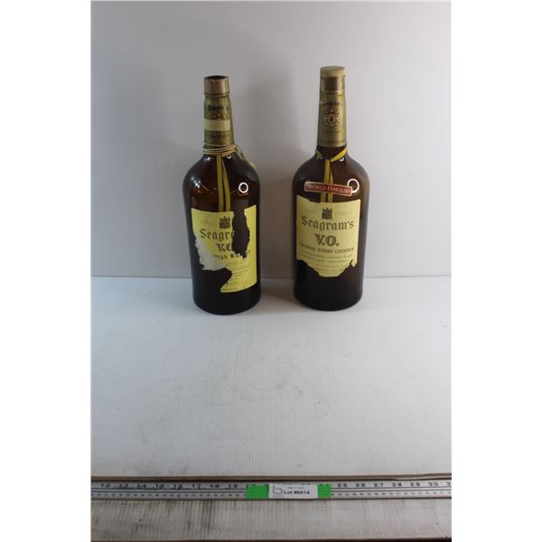(2) Seagram V.O. Texas Mickey Liquor Bottles