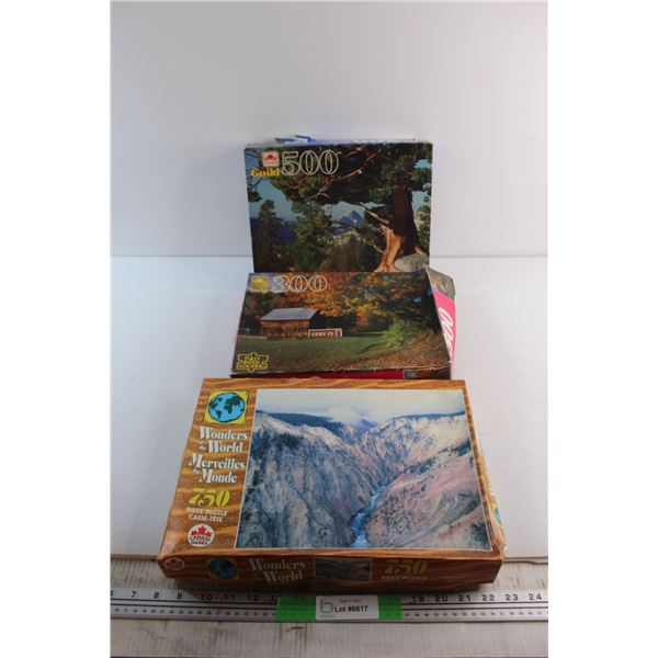 Wonders of the World and Golden Assorted Puzzles - 750, 500 and 300 pc, All As Is