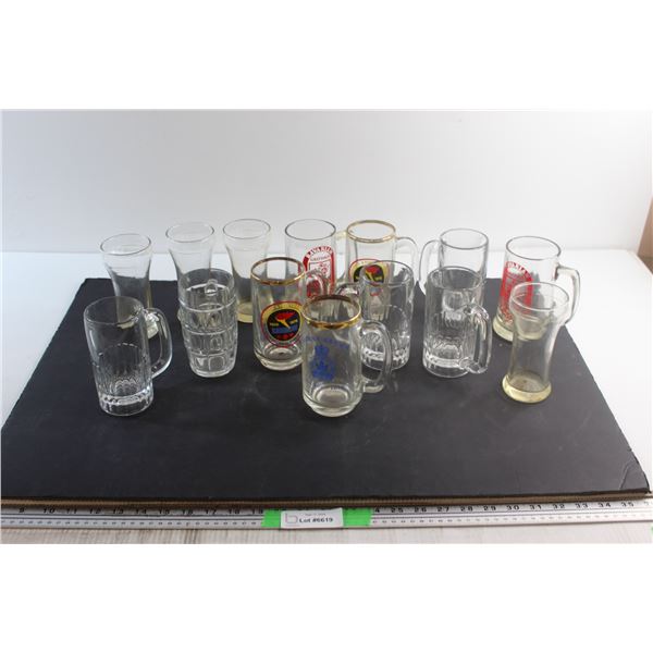 (11) Assorted Mugs and (3) Glasses