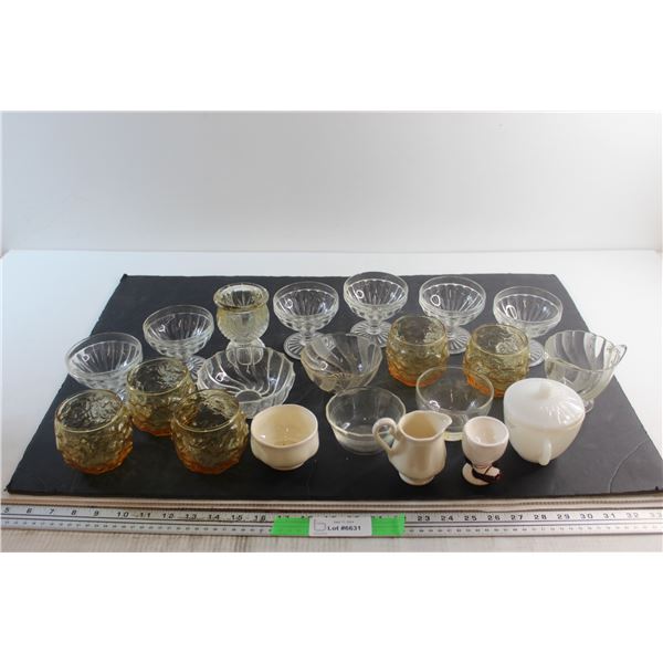 Assorted Sugar Bowls, Creamers and Amber Cups