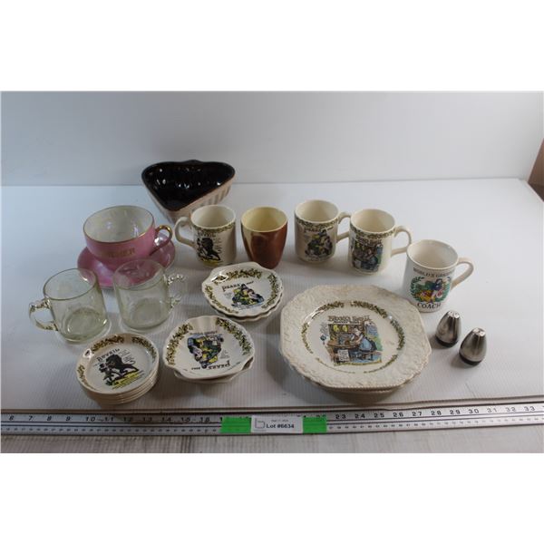 Salt & Pepper Shakers, (6) Assorted Mugs and Assorted Decorative Plates