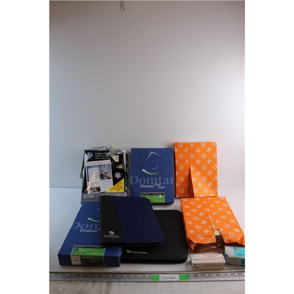 Assorted Office Supplies - Paper Sheets, Staples, Paper Clips and Binders