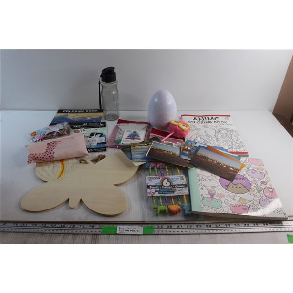 Assorted Coloring Books, Water Bottle, Puzzles and Assorted Items