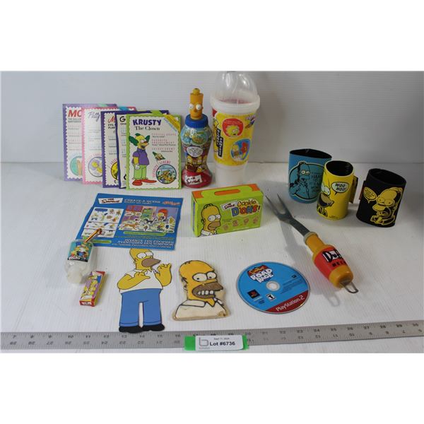 (3) Simpsons Koozies, PlayStation 2 Road Rage Videogame, (5) Simpsons Post Cards, Assorted Simpsons 