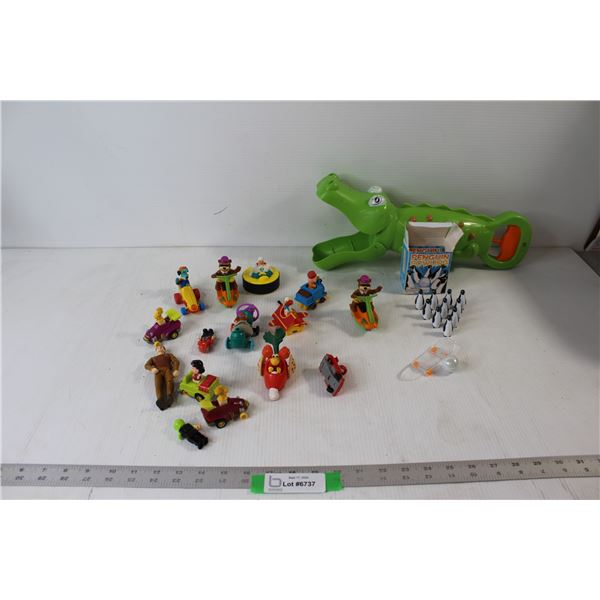 Crocodile Grabber, Penguin Bowling, Assorted Cartoon Figurines - Charlie Brown, Yogi Bear