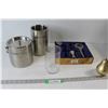 Image 1 : 5 Piece Bar Set - Missing one piece, Artificial Pear, Glass vase, (2) Ice Buckets