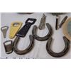 Image 5 : (3) Horse Shoes (4"), Bottle Openers, Horse Brushes, Juicer, Magnetic Dutch Children Figurines, Wood