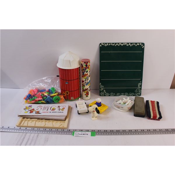 Children's Toy Lot: Magnetic Letters, Chalkboard & Accessories, Snoopy, Misc.