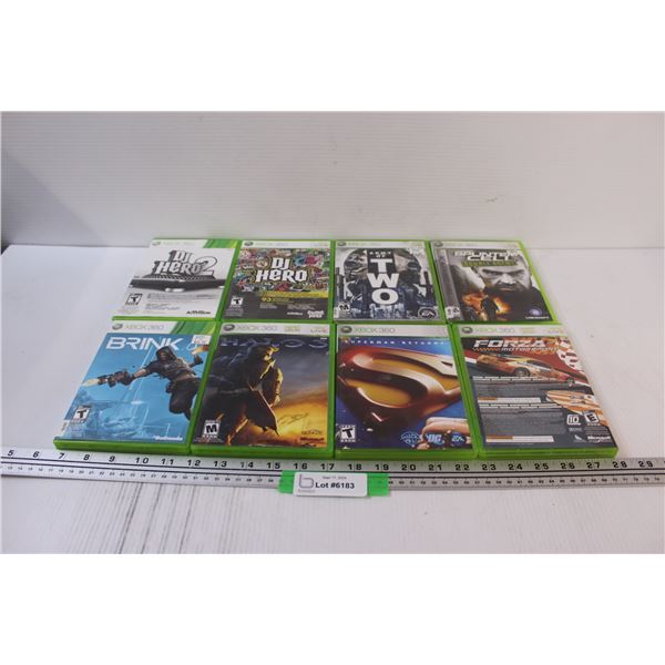 (8) XBOX 360 Video Games: DJ Hero, Halo 3, Brink, Army of Two, Forza, Splinter Cell