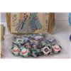 Image 2 : Lot: Poker Chips, 1955 Jubilee Co-op Cookbook, Globe Coin Bank, Mc Calls Sewing Patterns - Assorted