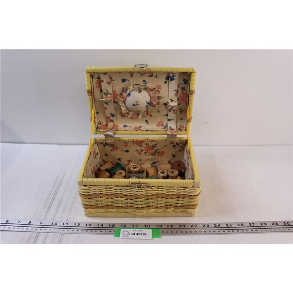 Woven Sewing Box w/Thread Spools - as is