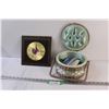 Image 1 : Woven Sewing Box w/Contents & Ingram Battery Powered Clock - Untested