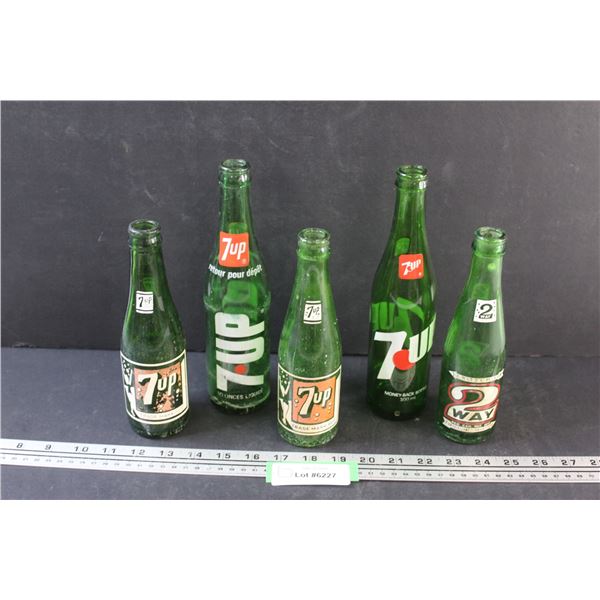 (5) 7Up Glass Bottles