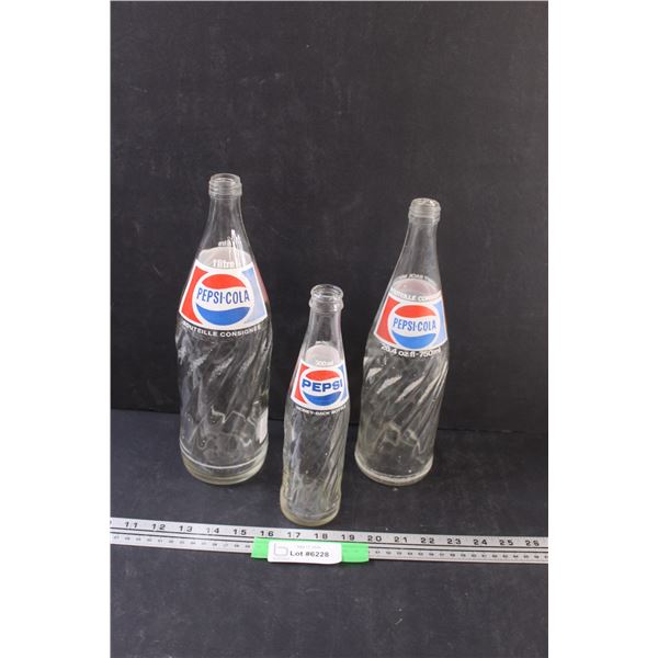 (3) Pepsi Cola Glass Bottles