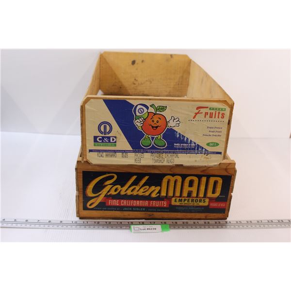 Golden Maid & Peaches Wooden Boxes - 17" x 14" x 6" & 20" x 12" x 5.5" (Has Smell)