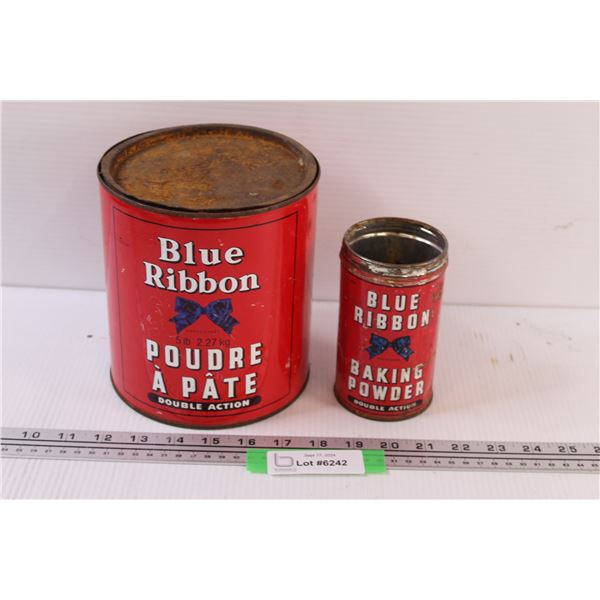 (2) Blue Ribbon Baking Powder Tins - Some Wear