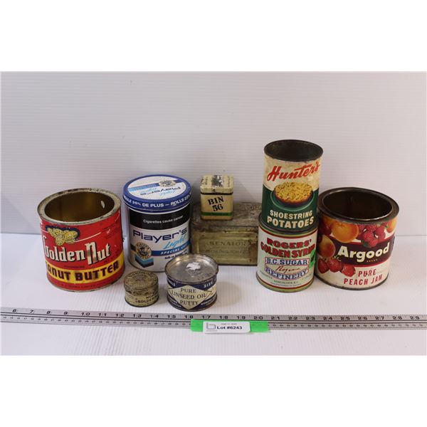 (9) Vintage Collectors Tins: Players, Rogers Syrup, Golden Nut, Hunters, Misc.