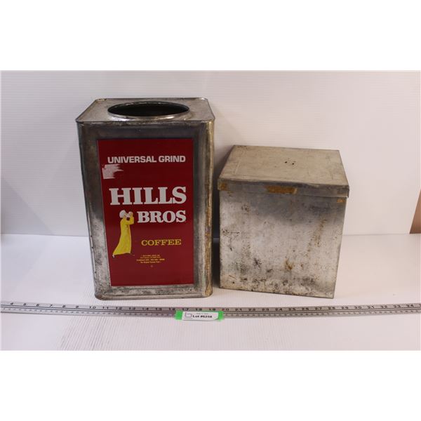 Hills Bro Tin (Missing Lid?) - 14 x 9" x 9" & Metal Storage Container - 9" x 9" x 10"