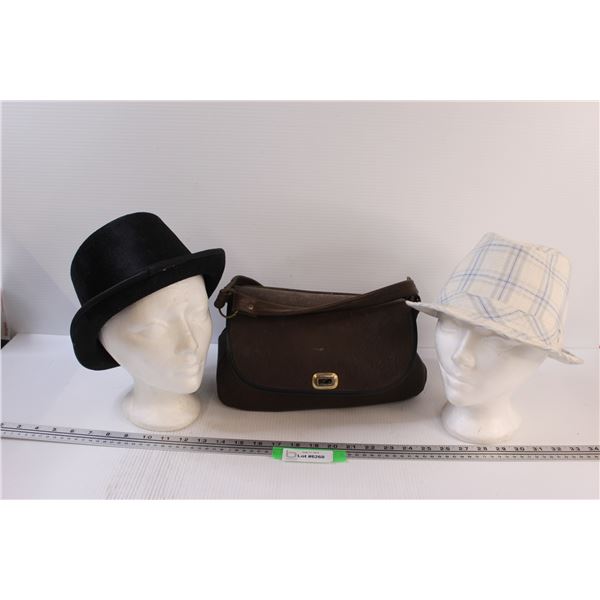 (2) Hats: Fedora & Men's Short Top Hat, & Purse w/ Kodak Film