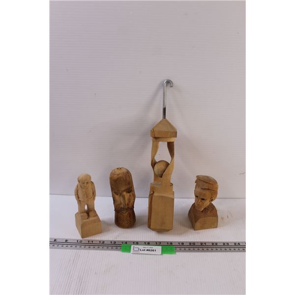 (4) Carved Wood Figurines - Assorted