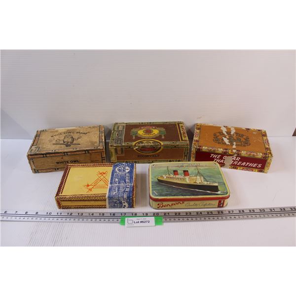 (5) Cuban Cigar Boxes & Tin