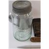 Image 3 : Imperial Gem Glass Jar, (2) Leather Protectant Jars, Leather Brush, Knitting Needle, Misc.