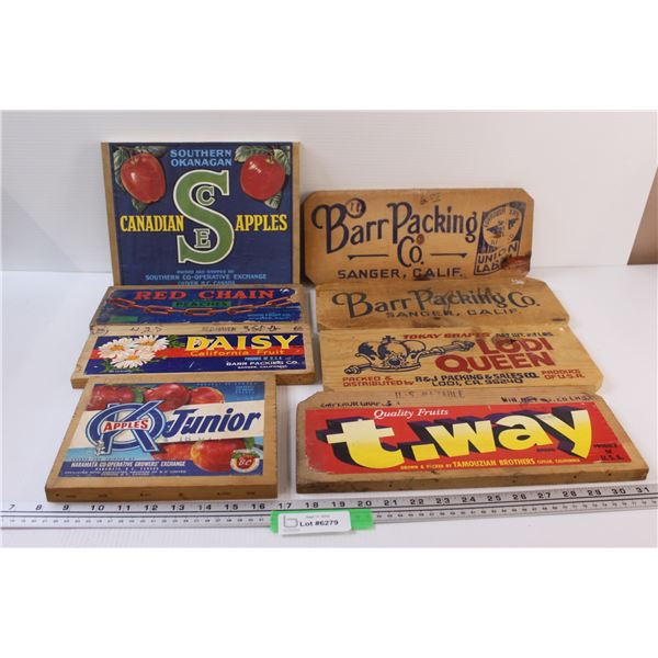 (8) Wooden Fruit Box Emblems/Signs - Assorted