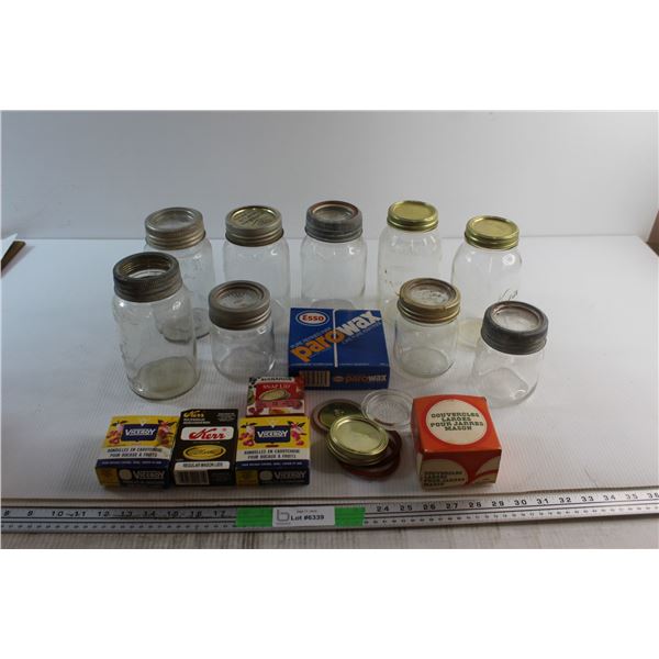Parowax, Assorted Mason & Snap Lids and (9) Assorted Glass Jars
