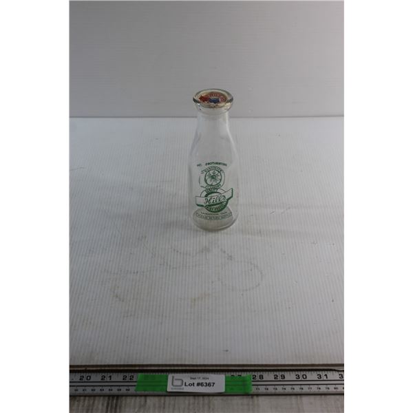 Milk Bottle w/ Cap - Hill's Dairy Saskatoon