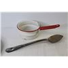 Image 3 : Vintage Enameled Dishes - Plates - Small Pot - Metal Spoon