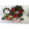 Image 1 : (2) Christmas Wreaths - Ornaments - Stereo Wires - Door Hook
