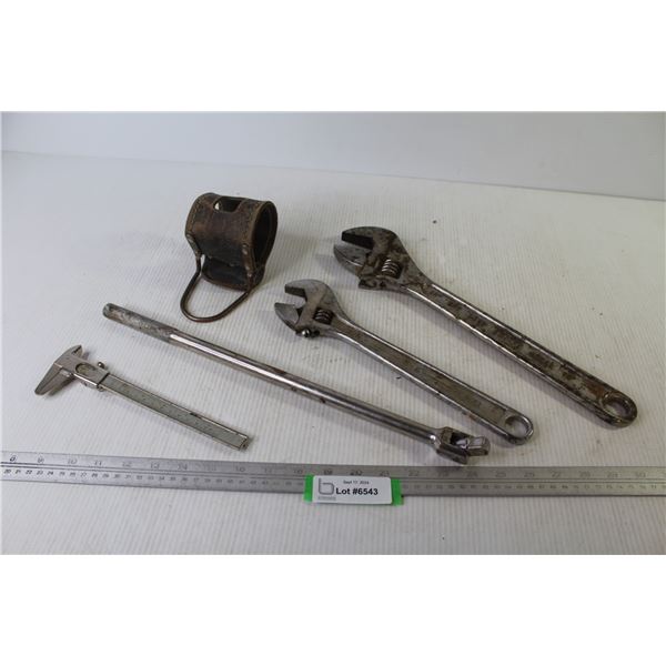 (2) Crescent Wrenches (12" - 15") - Metric & Standard Caliper - Hammer & Measuring Tape Holder - Soc
