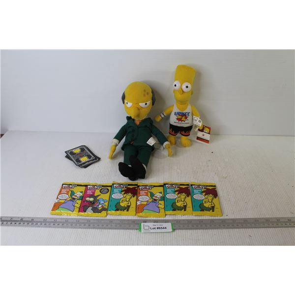 (6) Packs of Simpsons Trading Game Cards (NIB) Loose Cards - Bart & Mr. Burns Stuffed Dolls