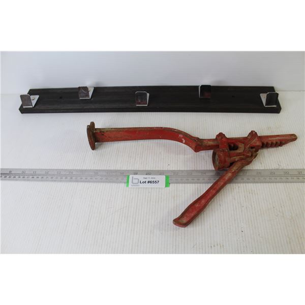 Coat Rack Wood w/Metal Hooks - Vintage Metal Bottle Capper