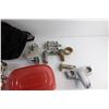 Image 2 : (6) Plastic Containers, (2) Door Knobs, Backpack and Assorted Plumbing Supplies