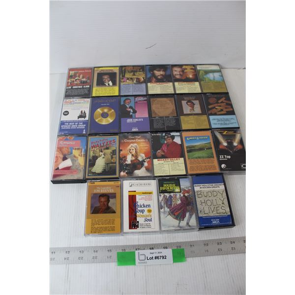 (22) Cassette Music tapes - Mickey Gilly, Buddy Holly, Elvis' Christmas Album, etc.
