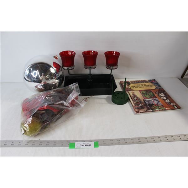 Christmas Candelabra, Christmas Book, Assorted Christmas Decorations