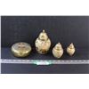 Image 1 : (3) Solid Brass Vase/Urn (6" & 4" & 3") & Brass Jewelry Box (5" Diameter)