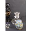 Image 2 : (4) Mini Perfume Glass Bottles, (2) Vases, Candle Stick, Asian Style Serving Dish