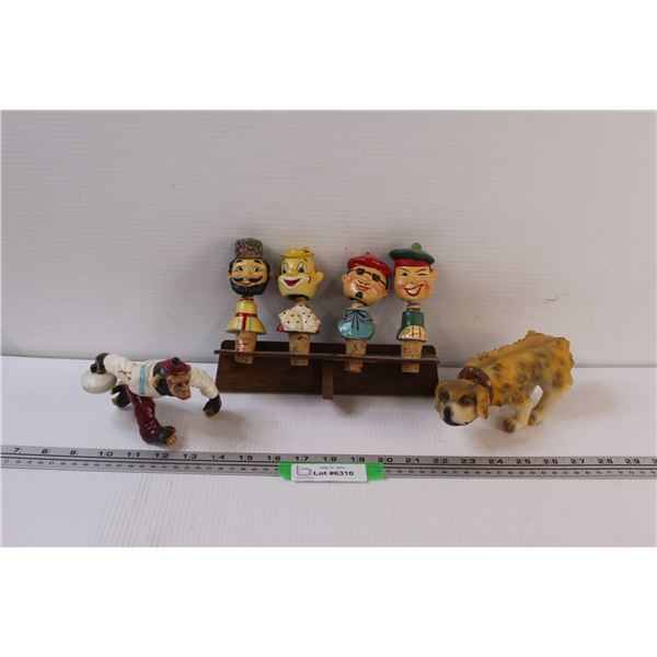 Bobble Head Corks, Dog Bobble Head, & Ape Curler Figurine