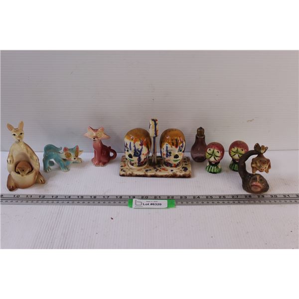 (5) Sets of Salt & Pepper Shakers: Monkeys, Heads, Kangaroos, Cats, Misc.