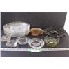 Image 1 : (7) Dainty Tea Set (Plates Only), Art Glass Serving Dish w/Handle & Spoon Set, Ashtrays, Serving Dis