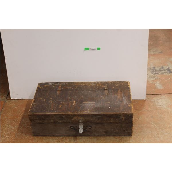 *Wooden Carpenters Toolbox with Assorted Tools