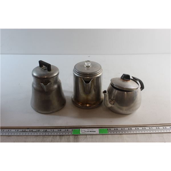 (3) Metal Tea & Coffee Pots