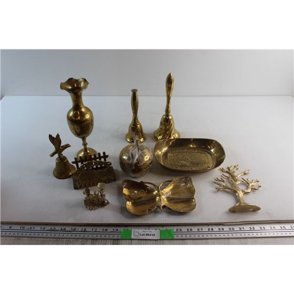 Assorted Brass Metal Decorations, Trays and Napkin Holder