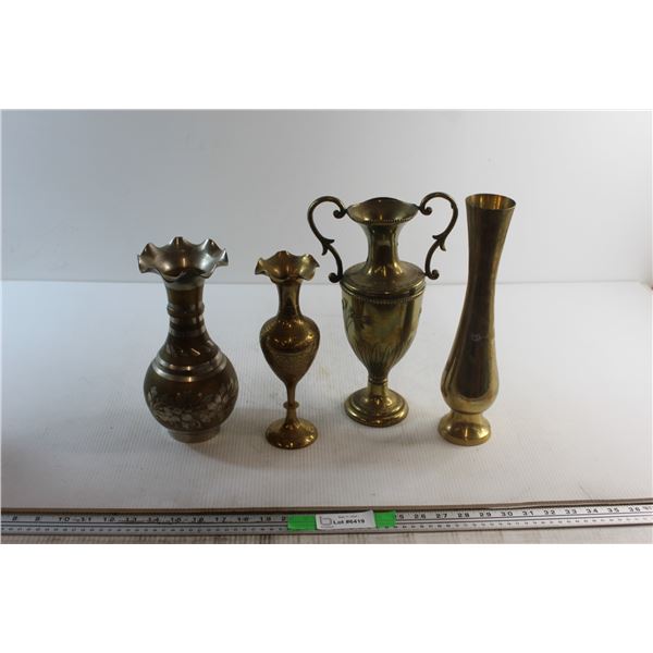(4) Assorted Brass Metal Vases