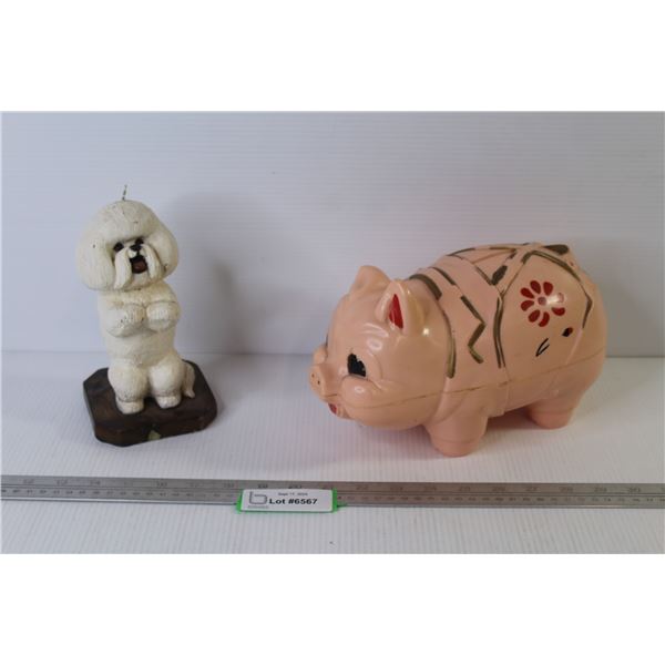 Vintage Plastic Piggy Bank - Dog Candle