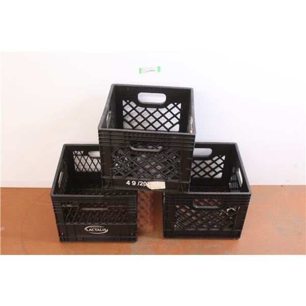 *(3) Black Plastic Crates